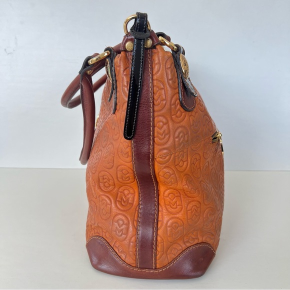 MARINO ORLANDI Italy Monogram Cognac Brown Leather Oversized Hobo Shoulder Bag - Picture 7 of 15